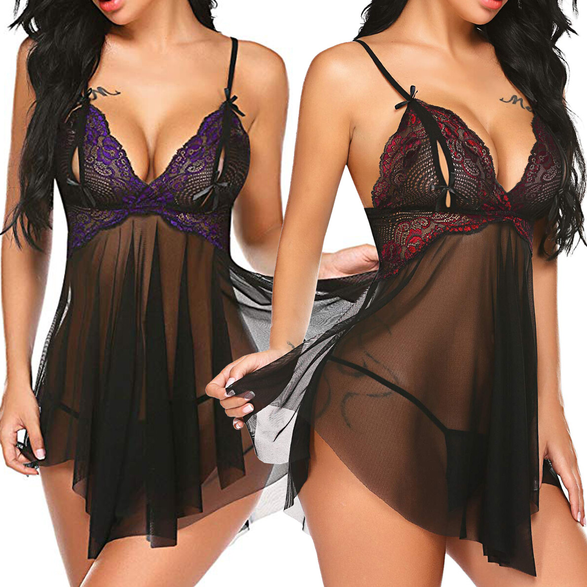 Sexy Womens Lingerie Sheer Lace Underwear Sleepwear Night Dress Babydoll  Pajamas | eBay