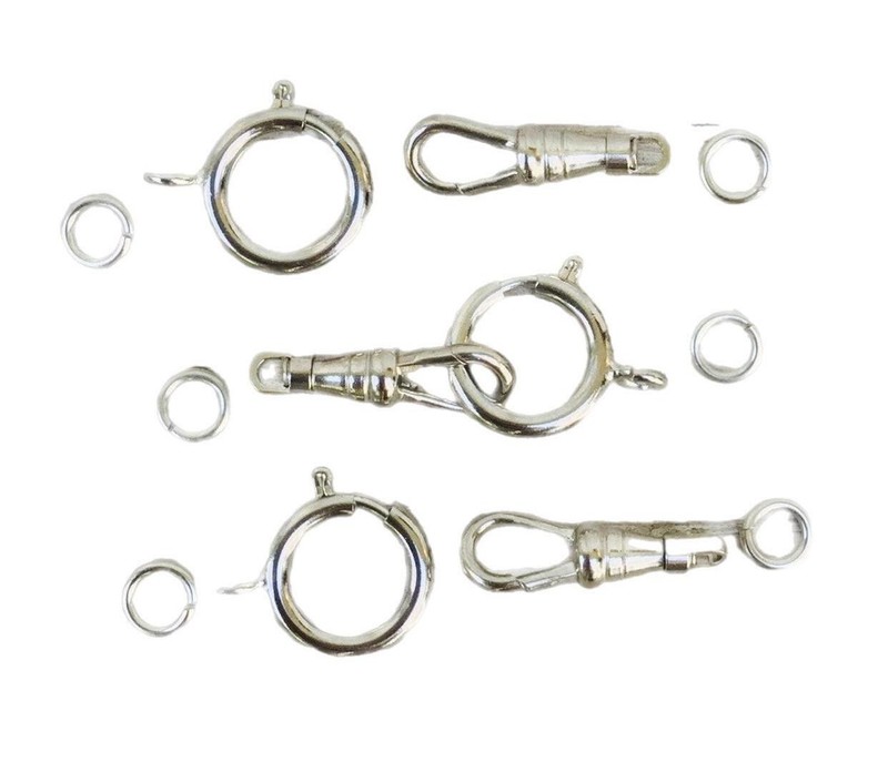 5 Sets SILVER Tone Spring Ring & Swivel Clip Clasps. Pocket Watch Chain Repair.