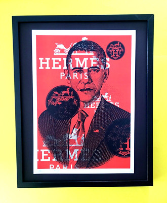 Death NYC Large Framed 16x20in Pop Art Certified Graffiti Barack Obama Hermes 2