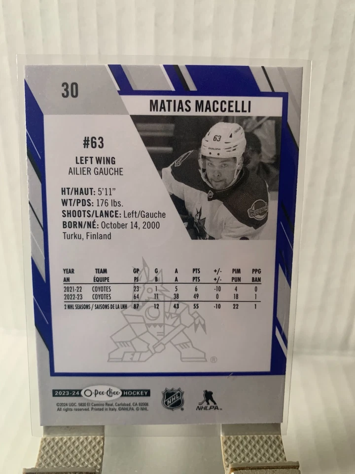 2023-24 OPC O-Pee-Chee Blue Border Matias Maccelli #30 Arizona Coyotes - Image 2 of 2