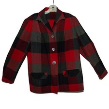 Vintage Pendleton Red Black Grey Plaid Jacket- 100 Wool-FANTASTIC in EUC