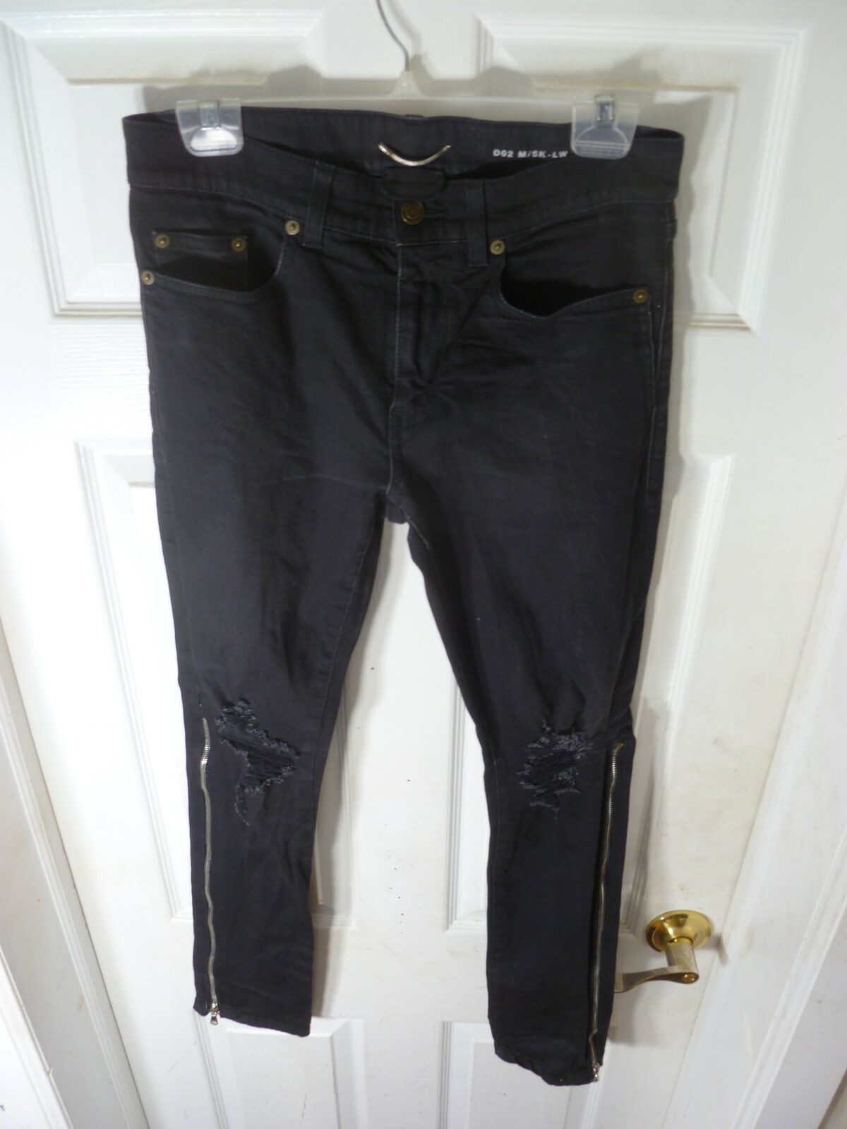 PANTALONI SKINNY JEANS DONNA SAINT LAURENT GAMBA CERNIERA LATERALE STRAPPATA 30X29 NERI