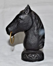 4" Tall Cast Iron Black Horse Head w/ Brass Ring