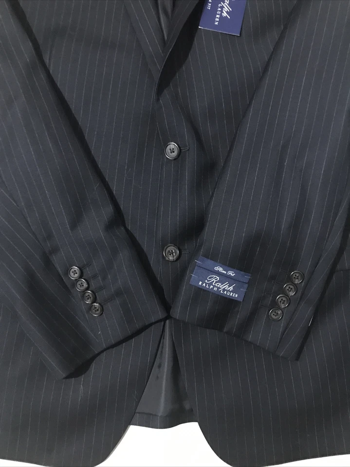 Ralph Ralph Lauren Black Pinstripe 100% Wool Suit Jacket Only Mens 48R NEW $495 - Image 4 of 4