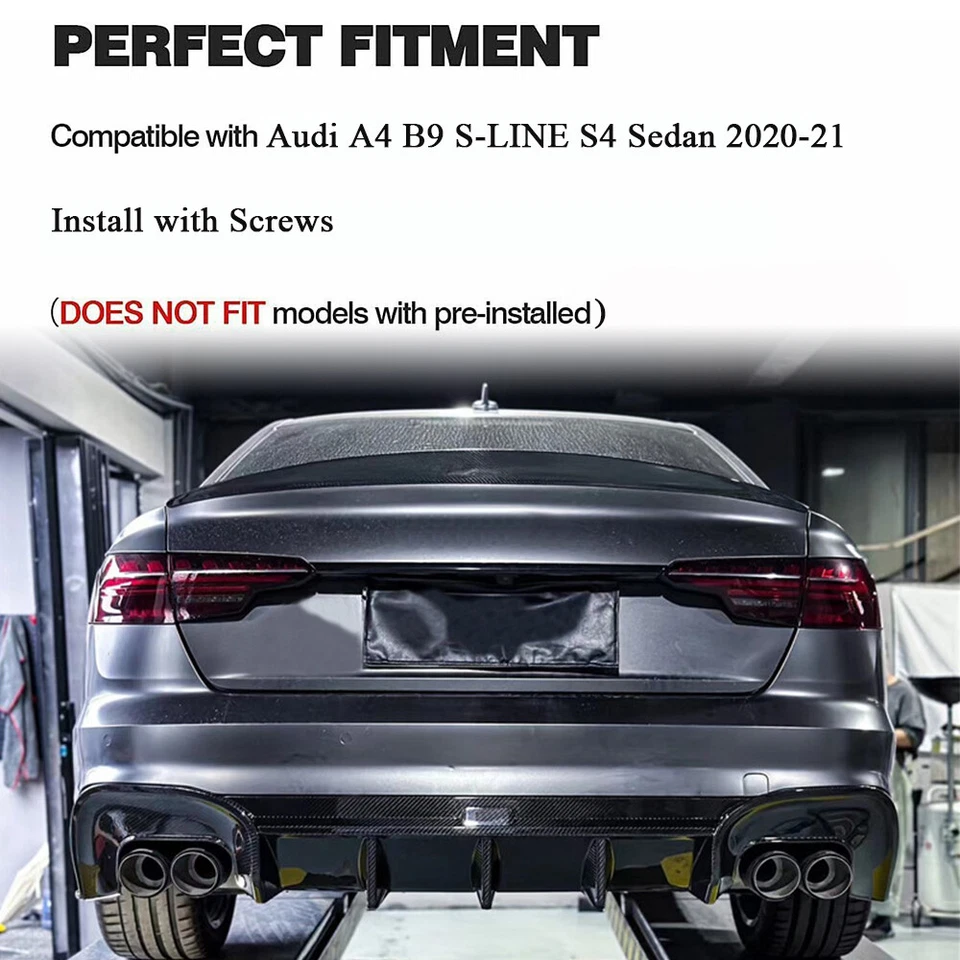 For Audi A4 B9.5 S-LINE S4 2020-2023 Dry Carbon Rear Bumper Diffuser Lip Spoiler - Image 3 of 4