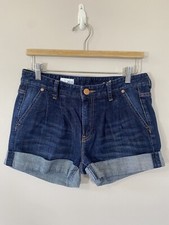 GAP 1969 Pleated Denim Blue Jean Shorts Cuffed Size 26/2 Dark Wash Stretch