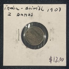 1907 British India 2 Annas Indian Silver Coin KM-505