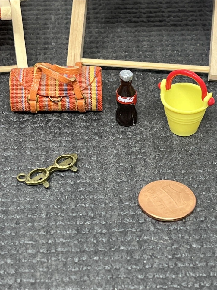 Кукольный домик миниатюрный пляж шезлонги ведро деревянная ткань бассейн лот - Изображение 2 из 4