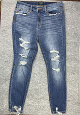 Judy Blue Womens Sz 11/30 Medium Wash Blue Jeans Skinny Fit Distressed High Rise