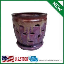 Large 6Inch Puple round Ceramic Orchid Pots with Holes Flower Pot with Saucer