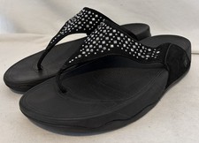 FitFlop Novy Sandals Stud Thong Flip Flop Wedge Slip On Black Suede Womens Uk 7