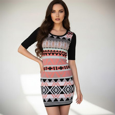 Take Out 3/4-Sleeve Aztec Print Sweater Dress New Junior Size S, M, XL Msrp $46
