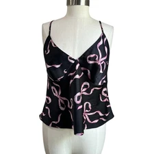 Victoria Secret Stain Open Back Black & Pink Bow Cami Size XL