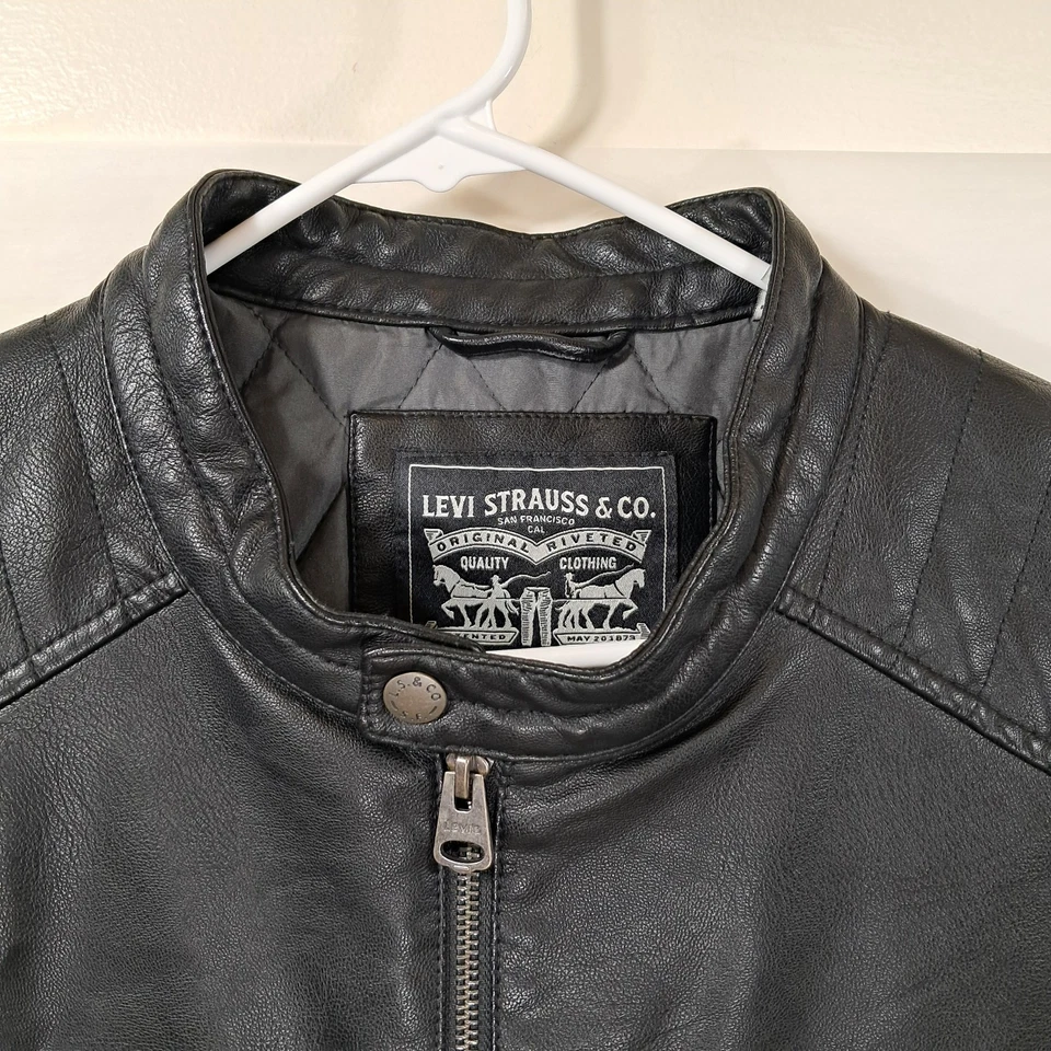 Chaqueta de moto Levi’s de cuero sintético para hombre forro acolchado negro talla XL nueva sin etiquetas Foto 3 de 4