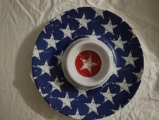 New Chip & Dip Bowl/Tray 13" Serving Platter Flag Patriotic Party Buffet Stars