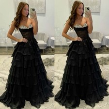 Elegant Black Women Evening Dresses Sweetheart Beading A Line Prom Gowns