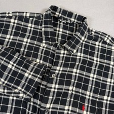 Polo Ralph Lauren Mens Pajama Shirt L/XL Black Cotton Plaid Loungewear Flannel