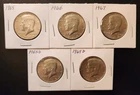 1965 thru 1969 Kennedy Half Dollars Lot of 5 40% Silver