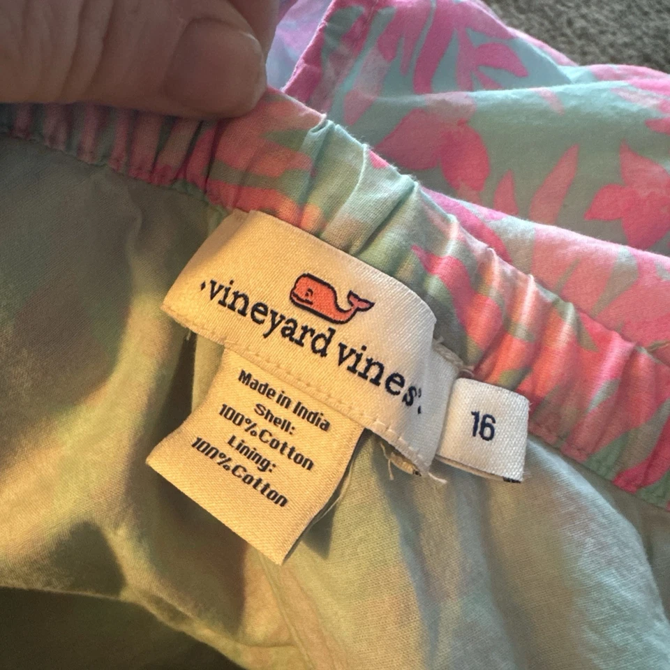 Vineyard Vines 连衣裙女孩 16 粉色蓝色花卉单肩背心裙度假村 — 第 3/4 张图片