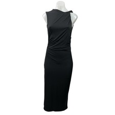 H&M Womens Black Sleeveless Gathered Ruched Asymmetric Neck Bodycon Midi Dress S