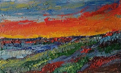 EveningImpasto Painting Original Art Impression Oil Painting 4.9 x 8 in