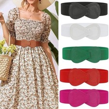 Women Wide Elastic Waist Belt Stretchy Solid Color Dress Coat Cinch Waistband