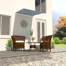 Image of Retractable Awning 100x150cm Blue White Steel Frame 100% Polyester PA Coating UV