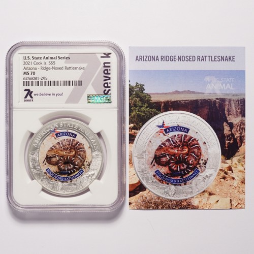 2021 Cook Is. Silver $5 Arizona Ridge-Nosed Rattlesnake NGC MS70