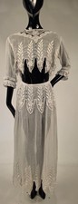 ALLURING EDWARDIAN EMBROIDERED WHITE COTTON DRESS W BARE OPEN MIDRIFF W POINTS