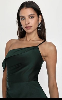 Lulus Emerald Green Satin Asymmetrical Mini Dress Bodycon XS Homecoming  Wedding | eBay