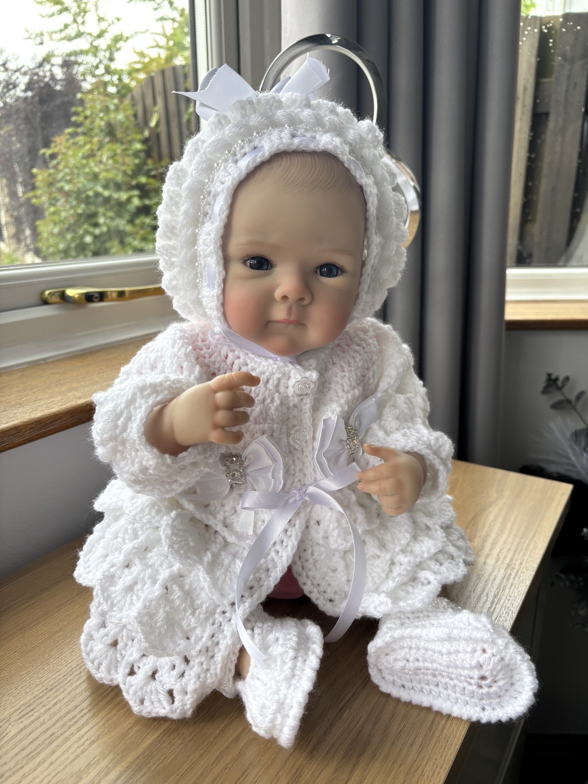 BABY GIRL CARDIGAN   BONETT SHOES NEWBORN  HANDMADE CROCHET REBORN ROMANY