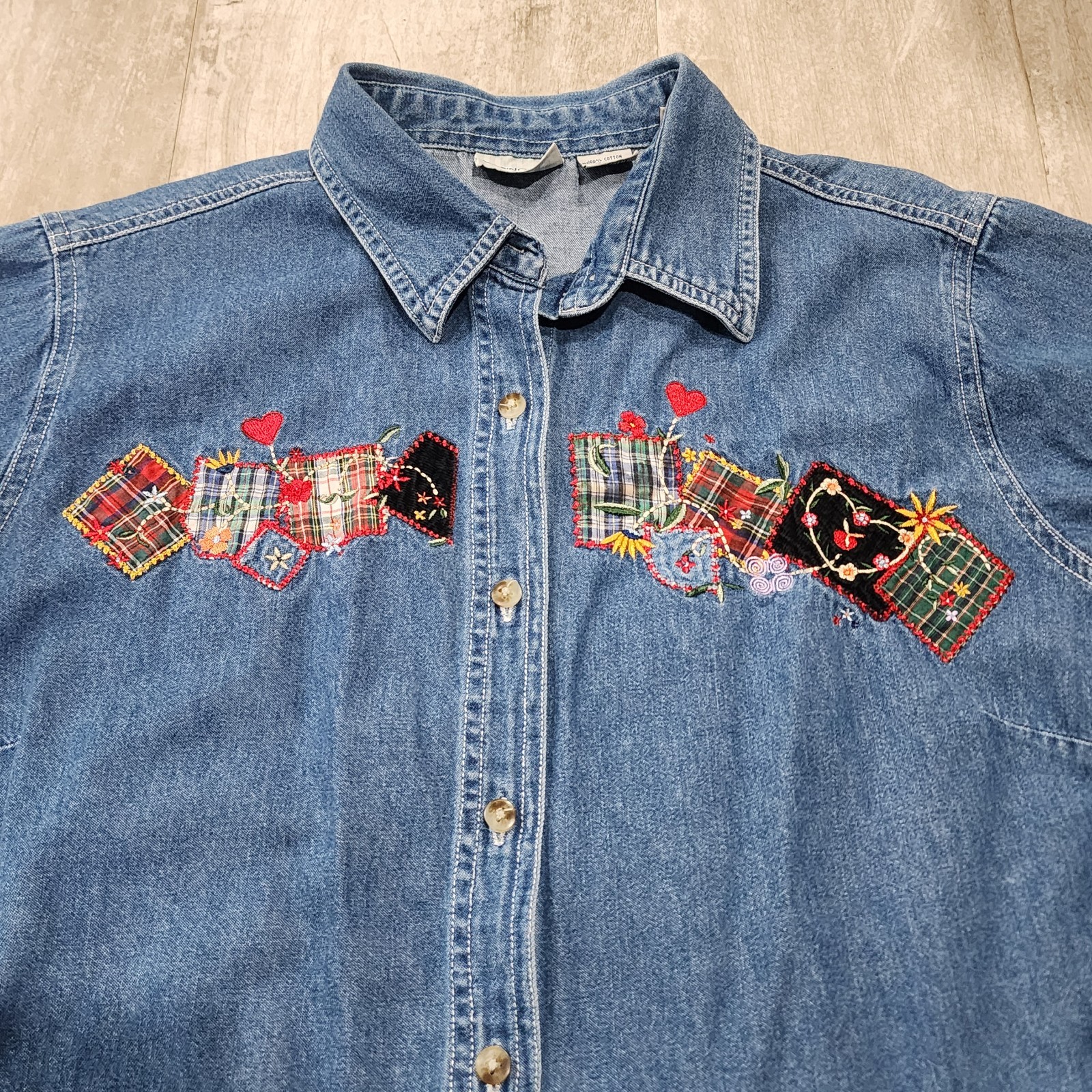 Vintage Women's Patchwork Embroidered Button Up S… - image 2