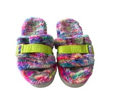 Women's UGG Fluffita Slipper Sandals White Pixelate Multi Color Rainbow Sz 8