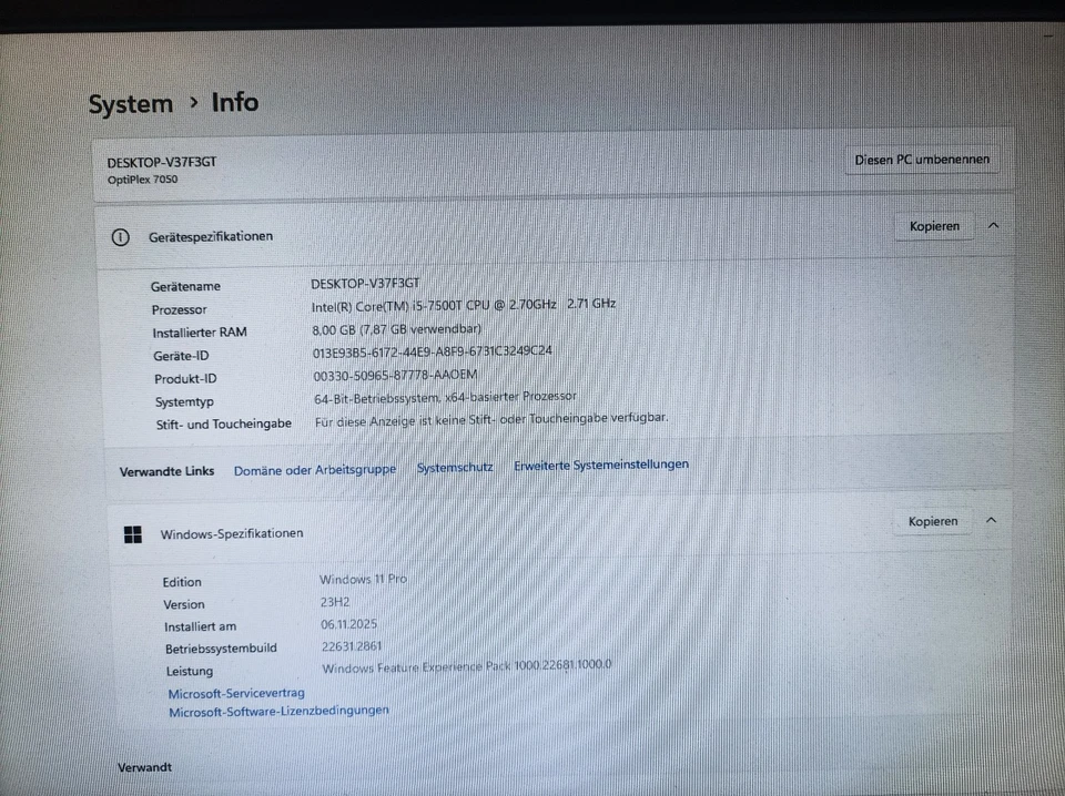 Dell Optiplex 7050 PC USFF Intel i5-7500T 8GB RAM, 256GB SSD Windows 11 Pro Nr21 - Bild 2 von 4