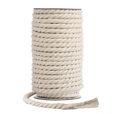 Cotton Cord 8mm x 20 Yards Natural Unbleached Macrame Rope 3 Strand White