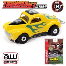 Auto World Thunderjet 1941 Willys Coupe Gasser Yellow w/Green Flames HO Slot Car