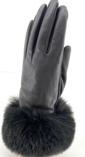 FASHION WOMAN'S PU LEATHER GLOVES FAUX FUR CUFF TOUCH SCREEN WINTER GLOVE/GREY