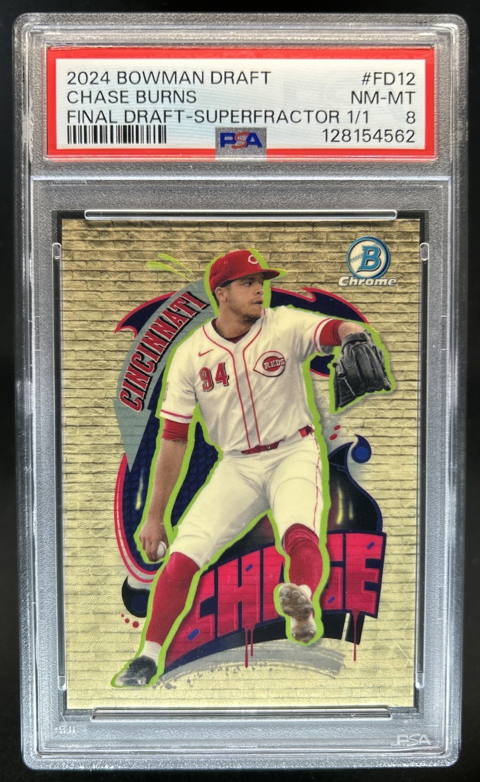 2024 Bowman Draft Chase Burns Final SuperFractor #1/1 Reds PSA 8