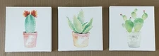 Matching Set Of 3 Wall Art Decor Watercolor Cacti Canvases Each 8 x 8”