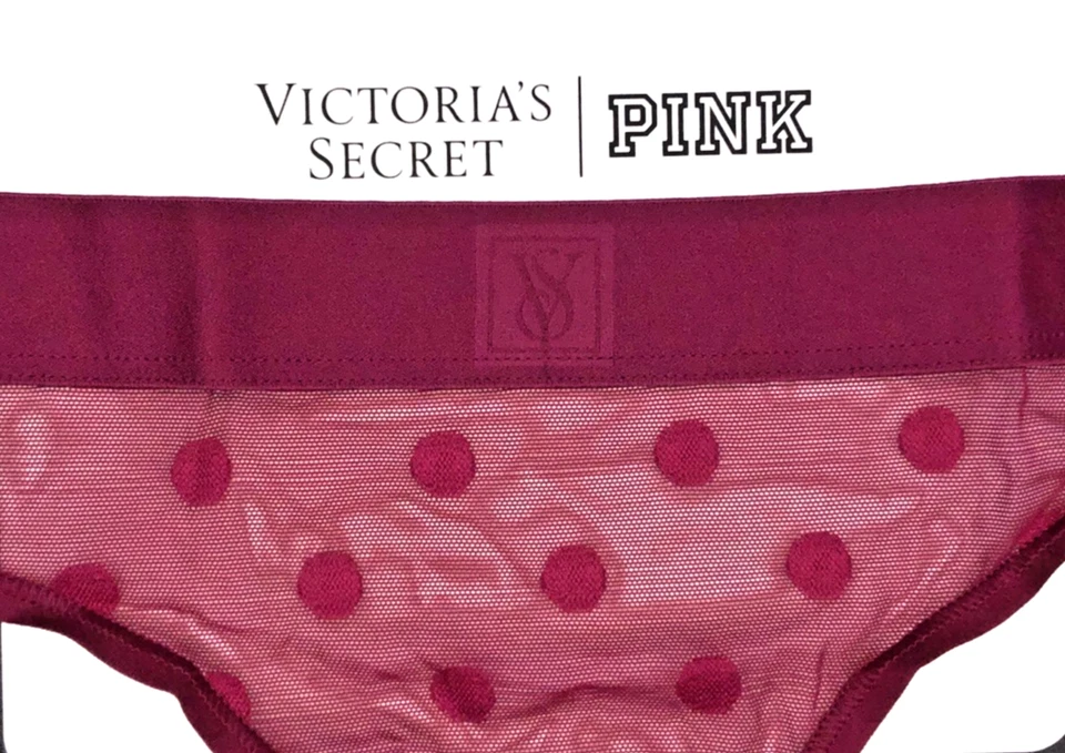 Panty Tanga Victoria's Secret Nuevo con Etiquetas XL Magenta Lunares Transparente Heritage Logo Foto 3 de 4
