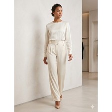 Escada Silk Trousers Womens 44 Ivory Wide Leg High Waist Made in Germany Luxury