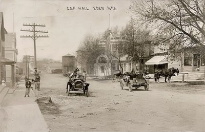 Eden WI 1914 Main Street Buick Car Horses Wagon RPPC Photo Postcard COPY