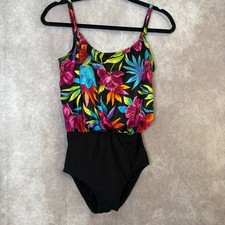 Vintage 90s Longitude Floral Hawaiian Blouson One Piece Swimsuit Womens Size 8