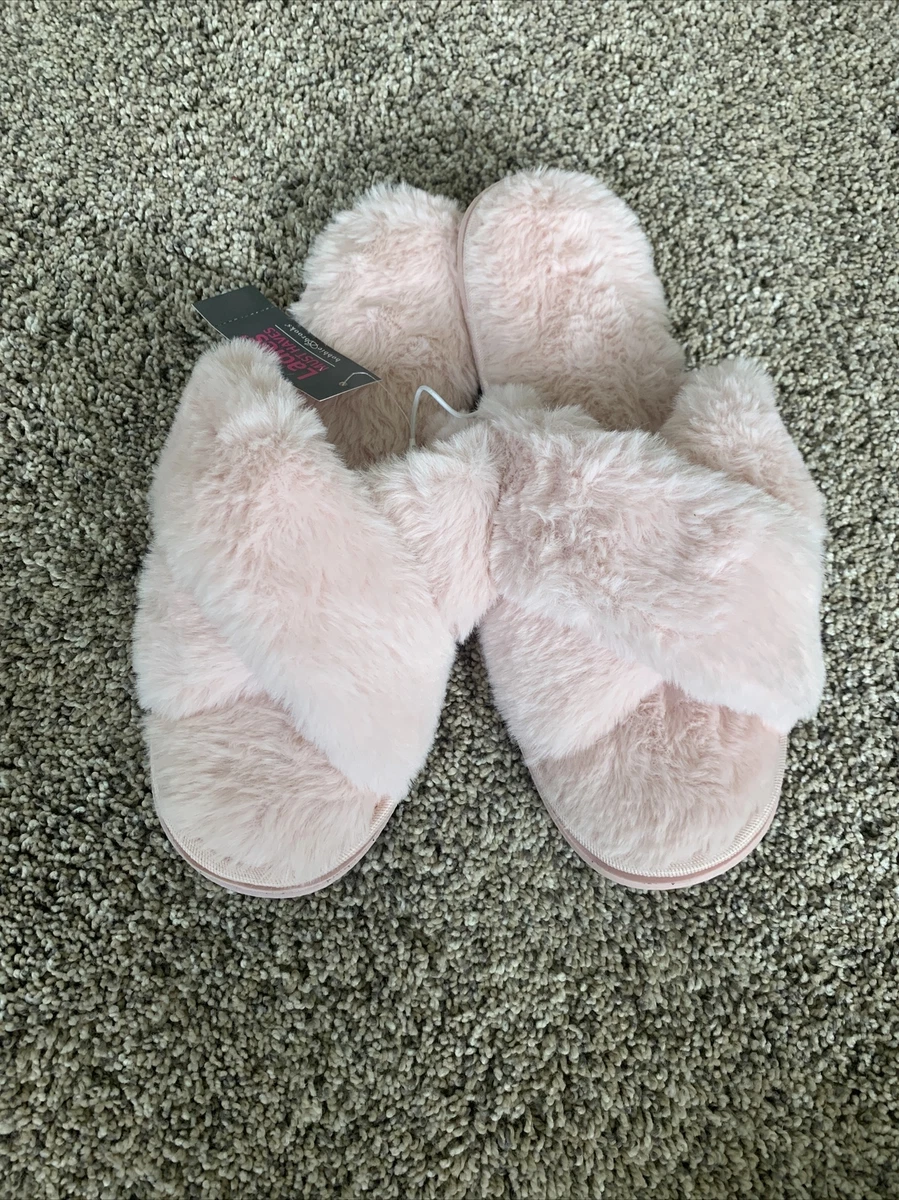 Women s Open Toe Slippers Soft Fuzzy X Slippers By Bobbie Brooks SZ L 10 11