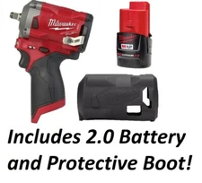 Milwaukee 2563-20 M12 FUEL Stubby 1/2" Drive Impact Wrench With Boot and Battery
