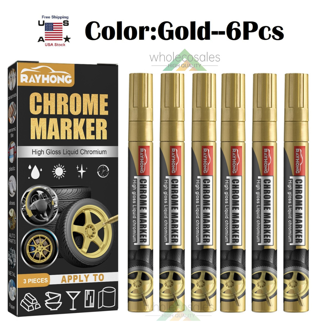 6&times; Liquid Mirror Chrome Marker Set DIY Car Paint Pen Metal 
