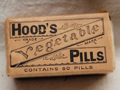 EMBOSSED LABELED 1890S HOOD'S VEGETABLE PILLS BOX LABELS PHAMPLET BOTTLE