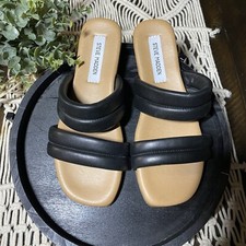 New BlackComfortable Woman's Steve Madden Wizen 2 Strap Slide Sandal