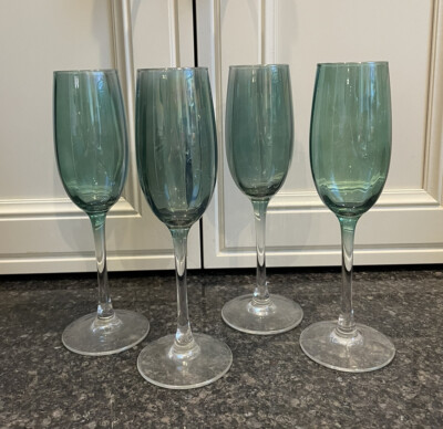 Luminarc France Teal Monaco Champagne Flute Glass Green Blue Iridescent VTG