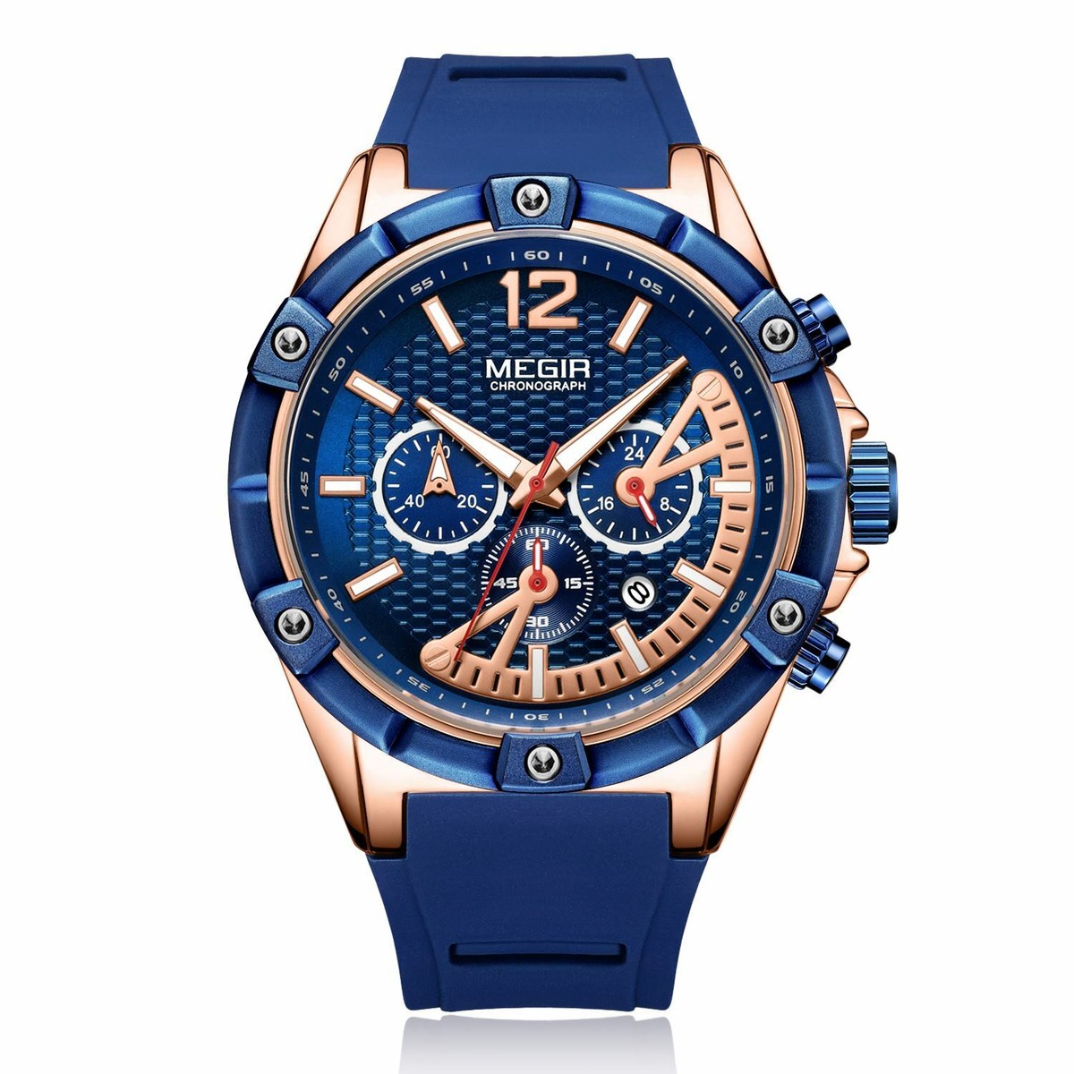 MEGIR Men's Watches Quartz Movement Alloy Case Silicone Strap blue